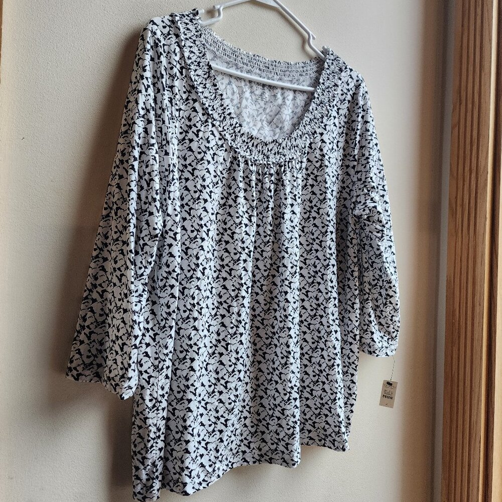 NWT Talbots Woman Black/White Abstract Print Wide Scoop Neck Jersey Plus Size 2X